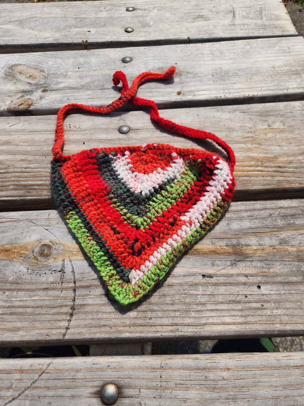 Handmade Crochet Triangle Bandana Necklace - Red, Green, Pink